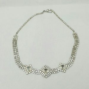 Vintage Silver Clear Rhinestone Choker Necklace